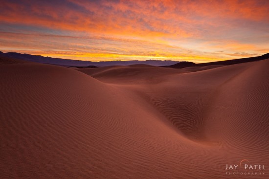 Pre dawn glow at Mesquite Dunes, Death Valley, California captured by Jay Patel