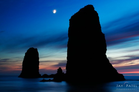 Silhouettes at Blue Hour processed in Lightroom at Cannon Beach, Oregon