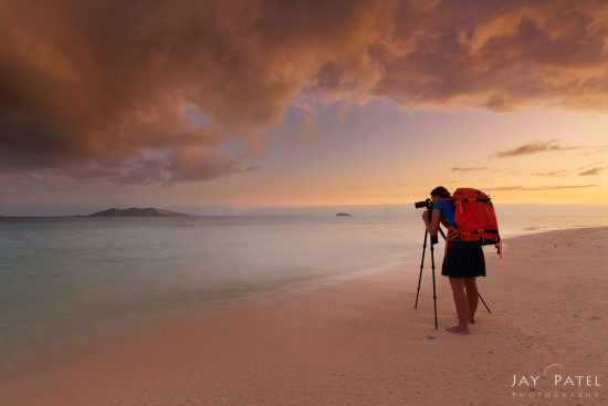 Using humans in landscape photography - Sunset Beach, Mana Island, Fiji