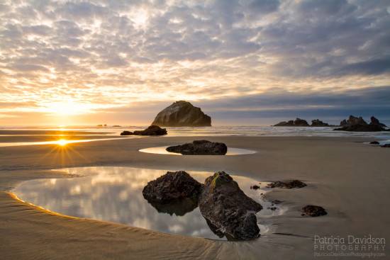 A minus tide on the beach in Bandon, provided a perfect way to highlight Face Rock during sunset.