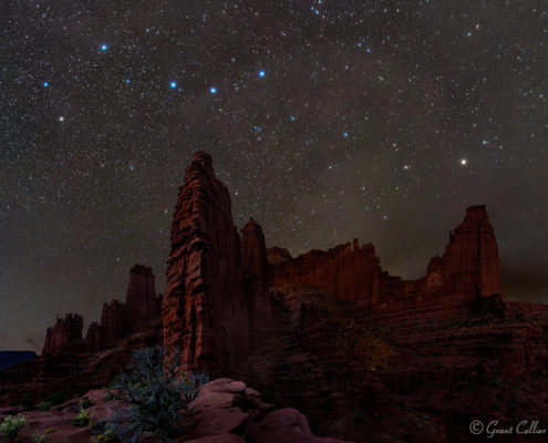 Stars over Fisher Towers in Utah