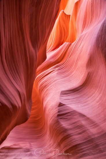 Colorful slot canyon walls at Lower Antelope Canyon in Page, AZ.